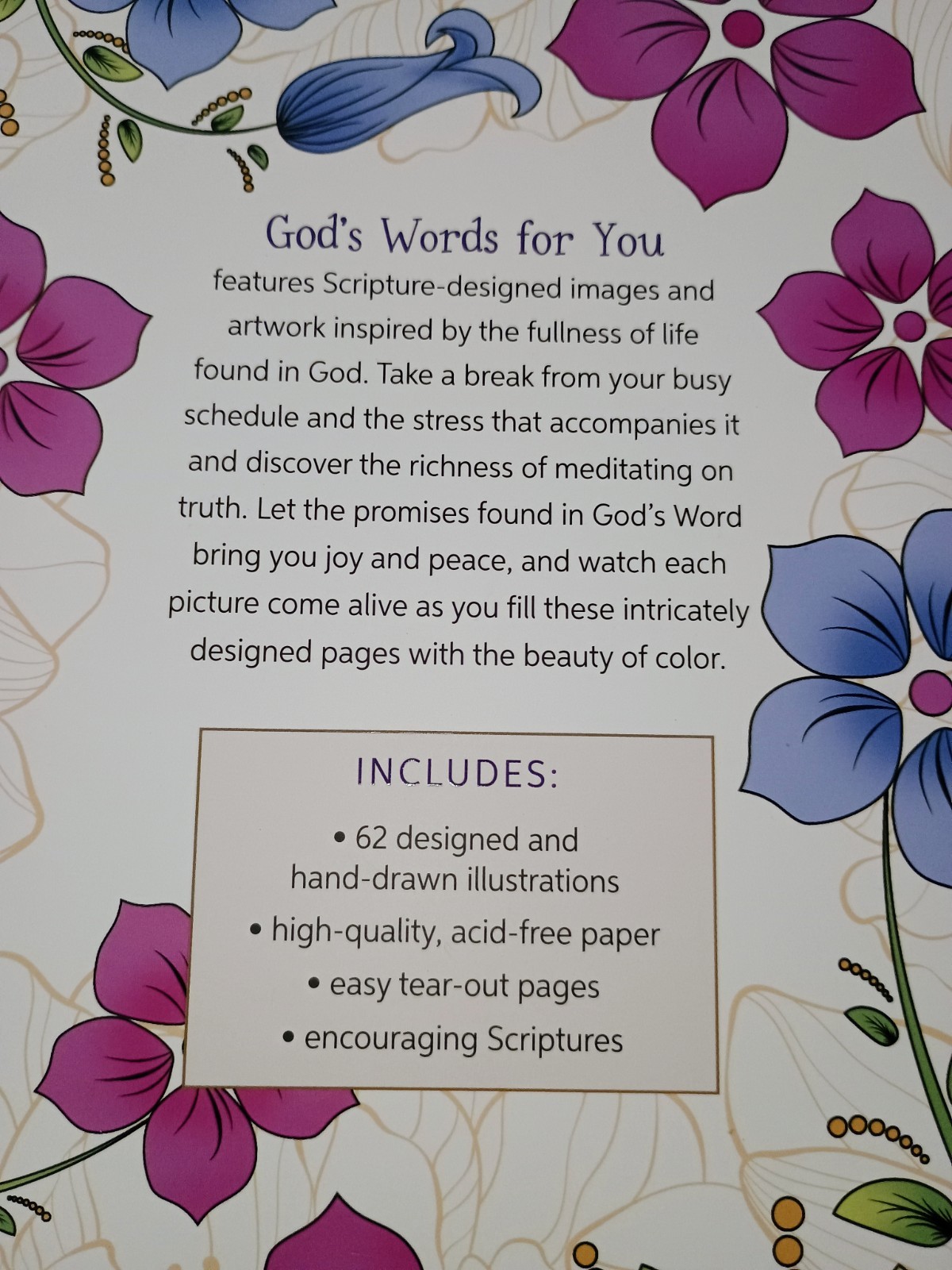 BroadStreet God’s Words for You Coloring Book 62 Illustrated Tear-Out Pages