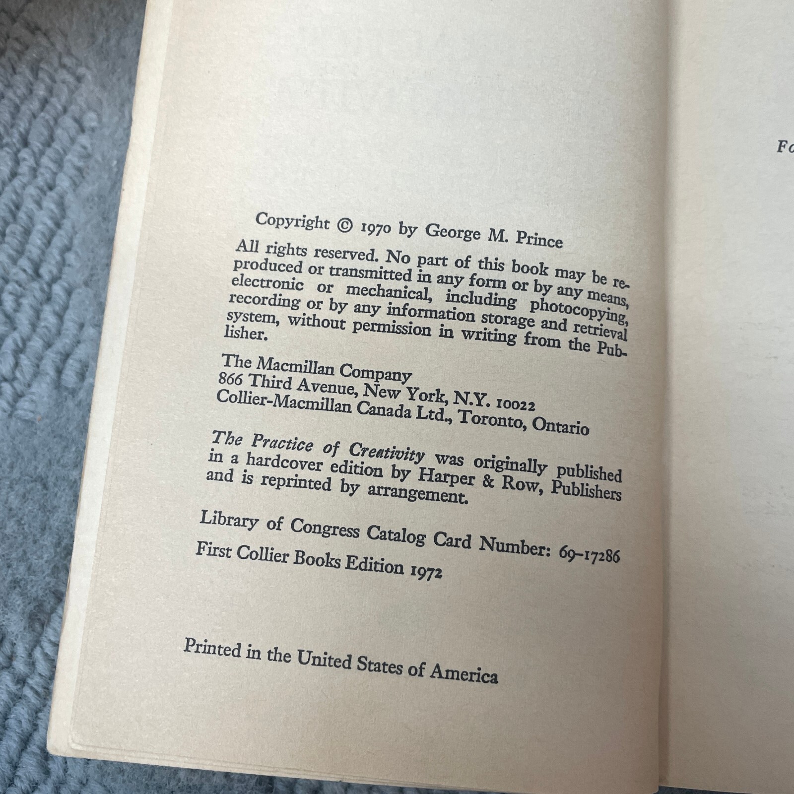 The Practice Of Creativity Paperback Book by George M. Prime Collier Books 1972