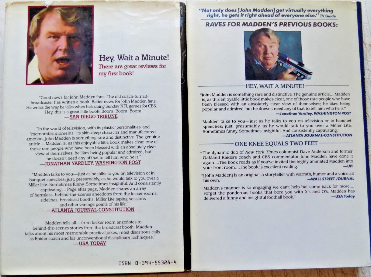 JOHN MADDEN Two HARDBACKS One Knee Equals Two Feet and One Size Doesn’t Fit All