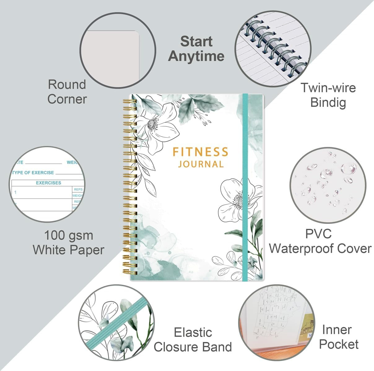 Fitness Journal for Women & Men – A5 Workout Journal/Planner Daily Exercise Log