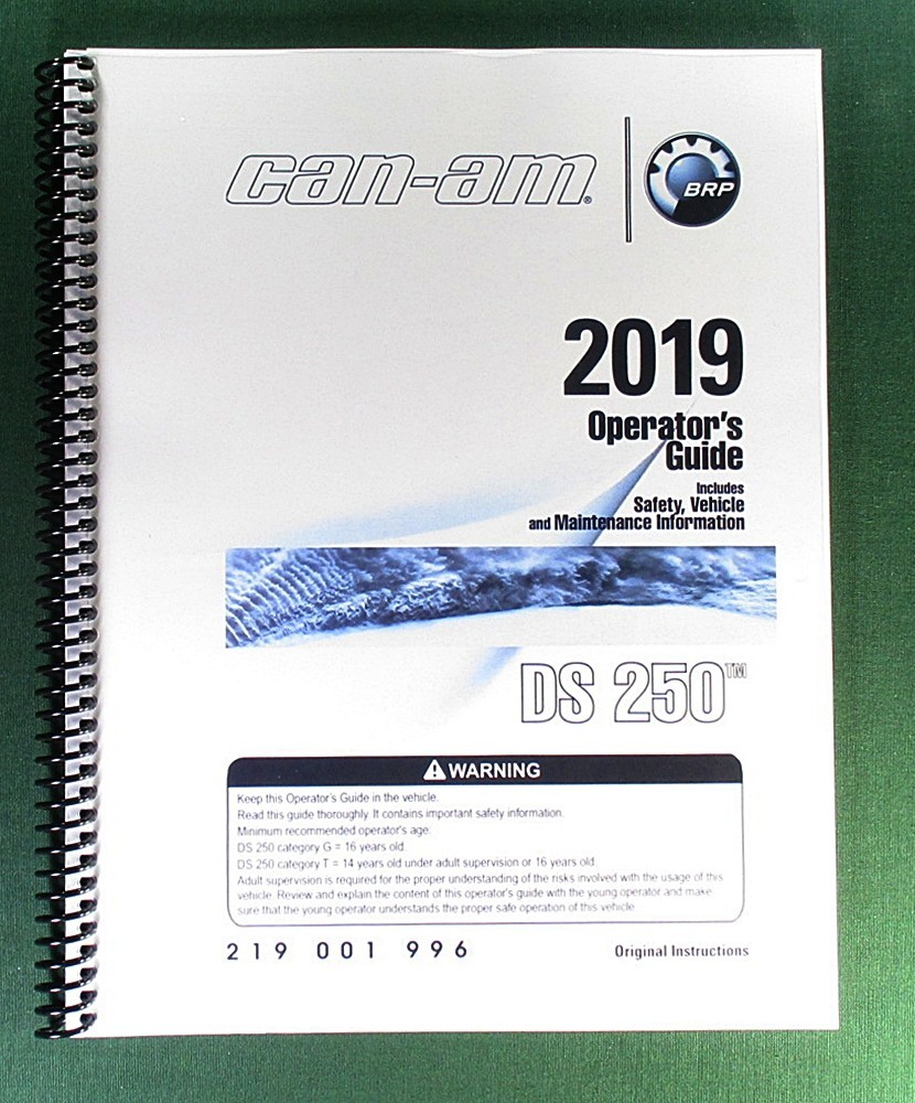 2019 Can-Am DS 250 Owner’s Manual: 164 Pages & Protective Covers!