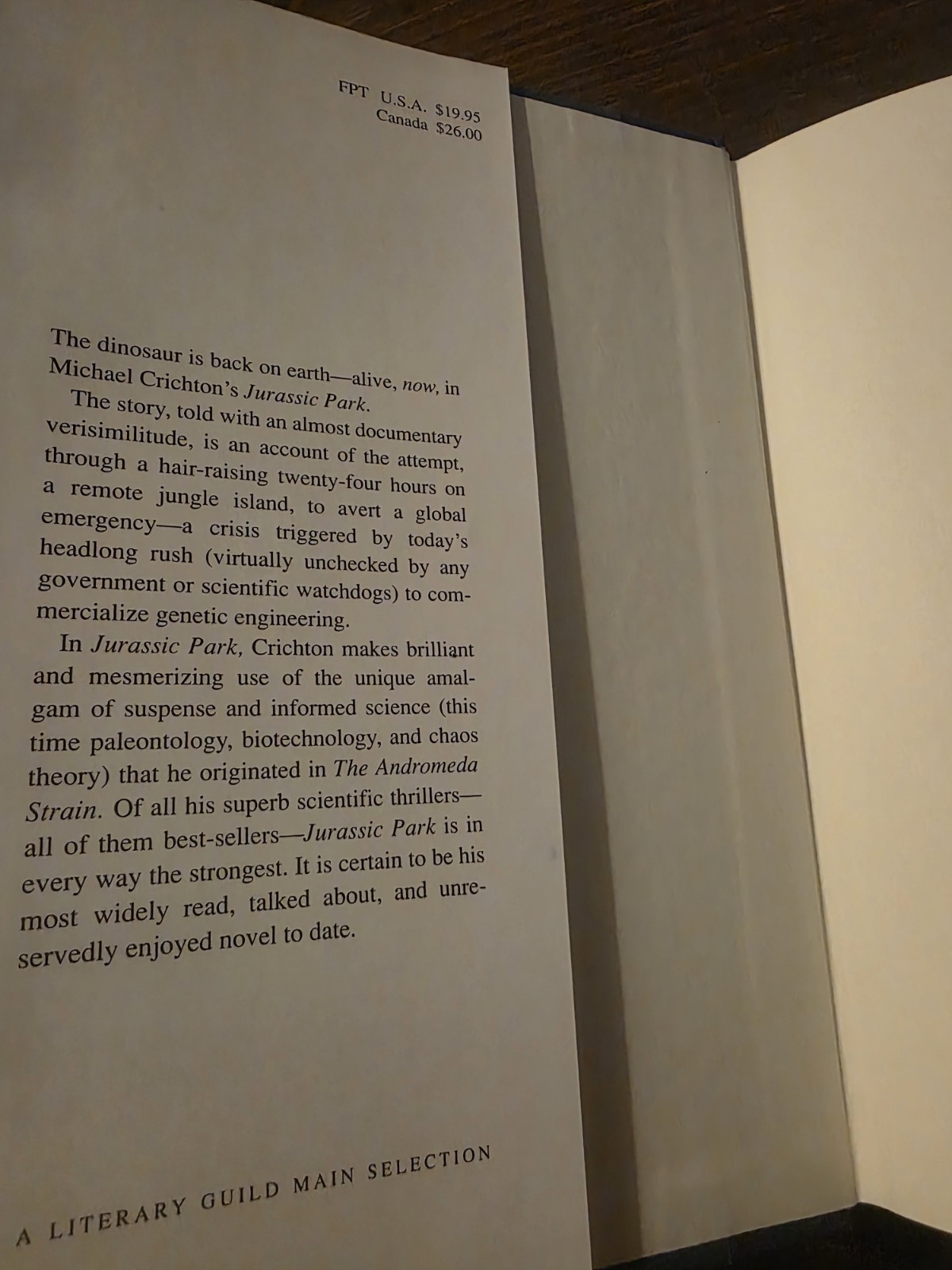 Jurassic Park by Michael Crichton HCDJ 1990 First Edition First Print