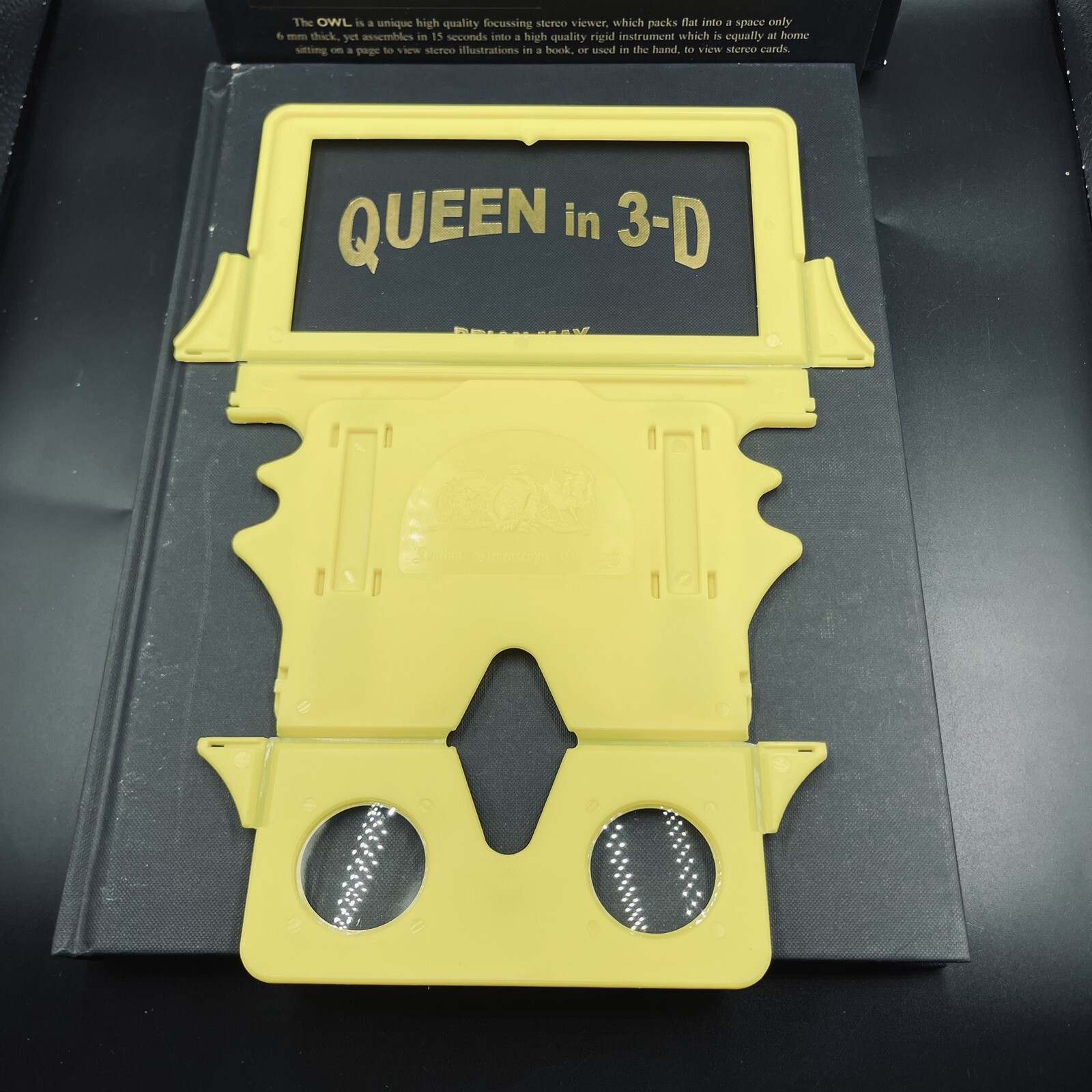 Queen in 3-D by Brian May Stereoscopic Viewer Owl & Hardcover Book Slipcased Set