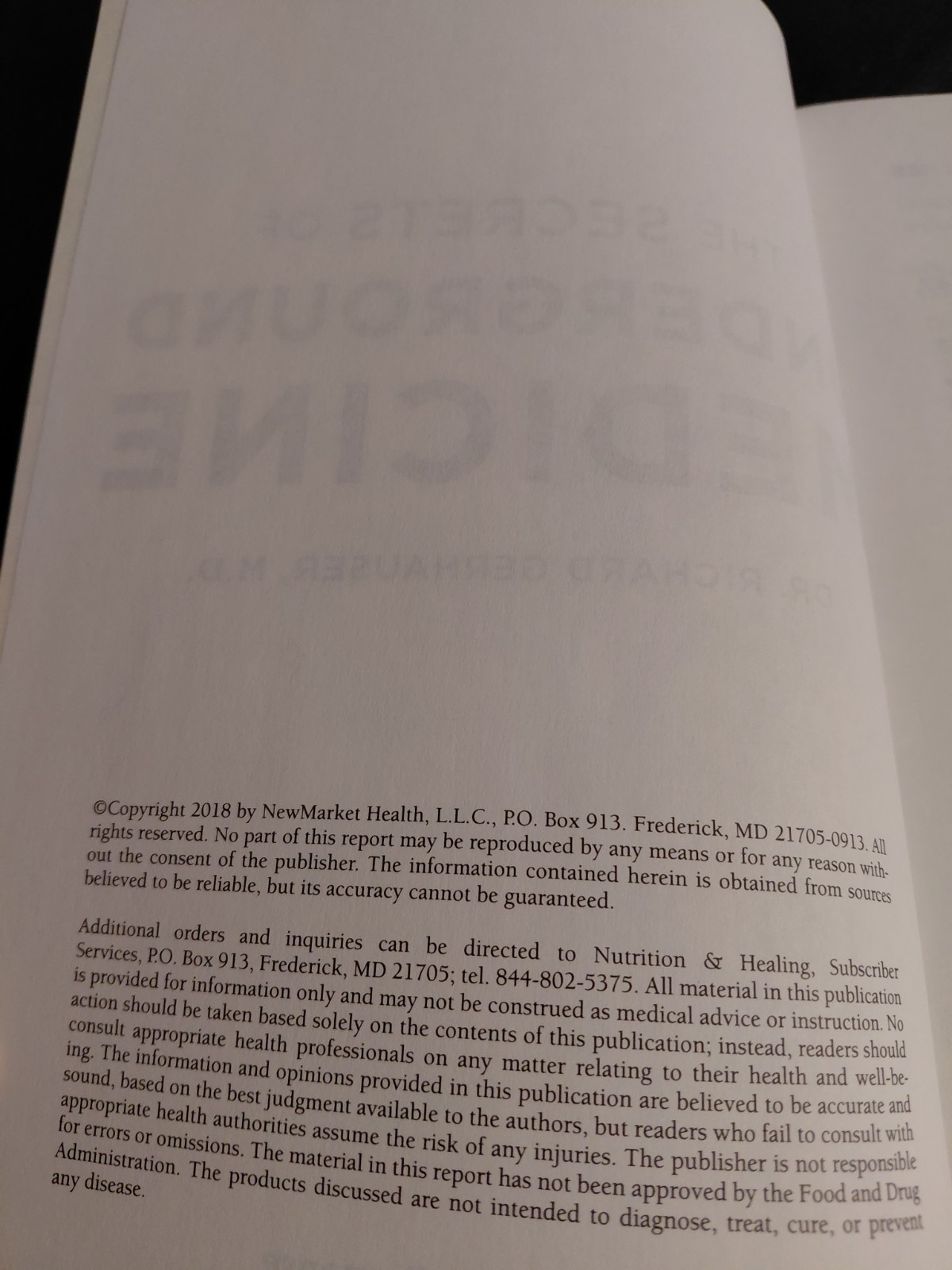 SECRETS OF UNDERGROUND MEDICINE (THE) Dr. Richard Gerhauser, M.D 2018 soft cover