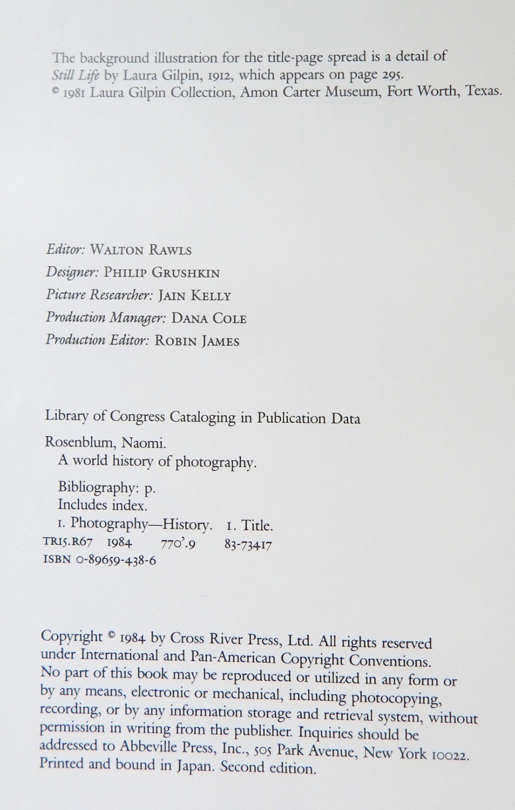 A World History of Photography 2E 1984 HCDJ Rosenblum LN Photographs
