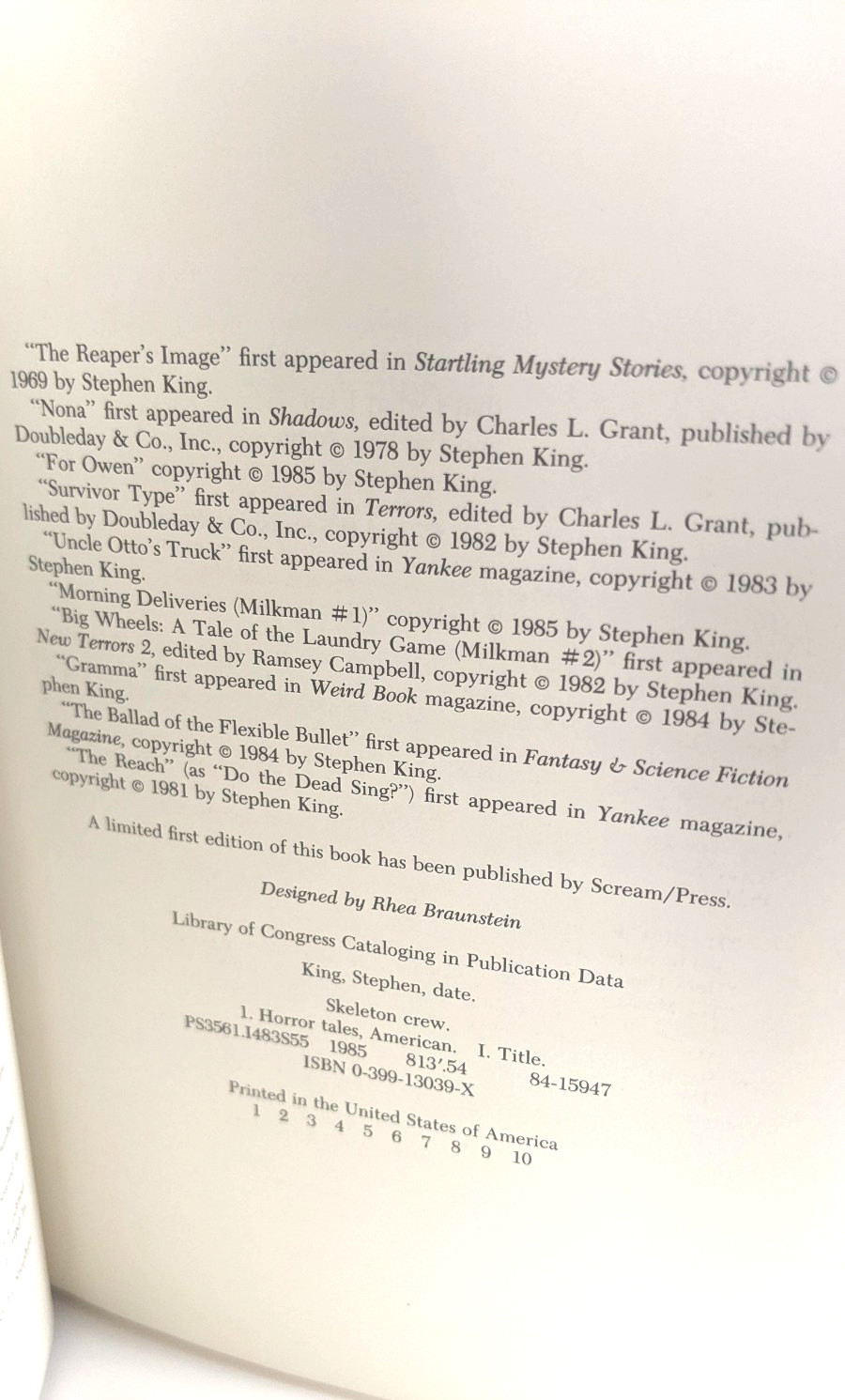 Skeleton Crew – Stephen King (1985) TRUE FIRST EDITION / 1st Printing – Putnam