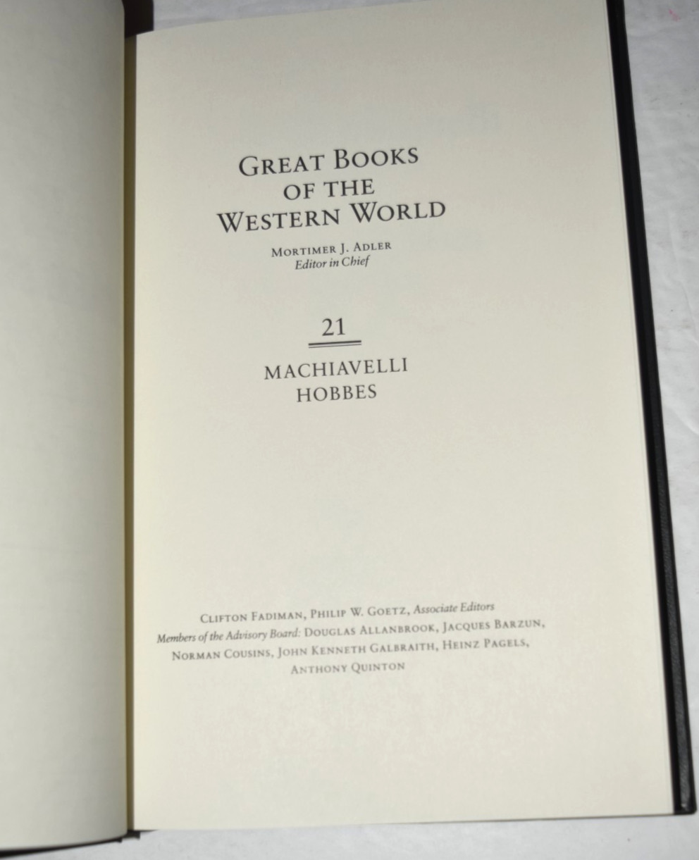 BRITANNICA GREAT BOOKS #23 “Machiavelli n Hobbes,” Book, 283 Pages, New (c) 1993
