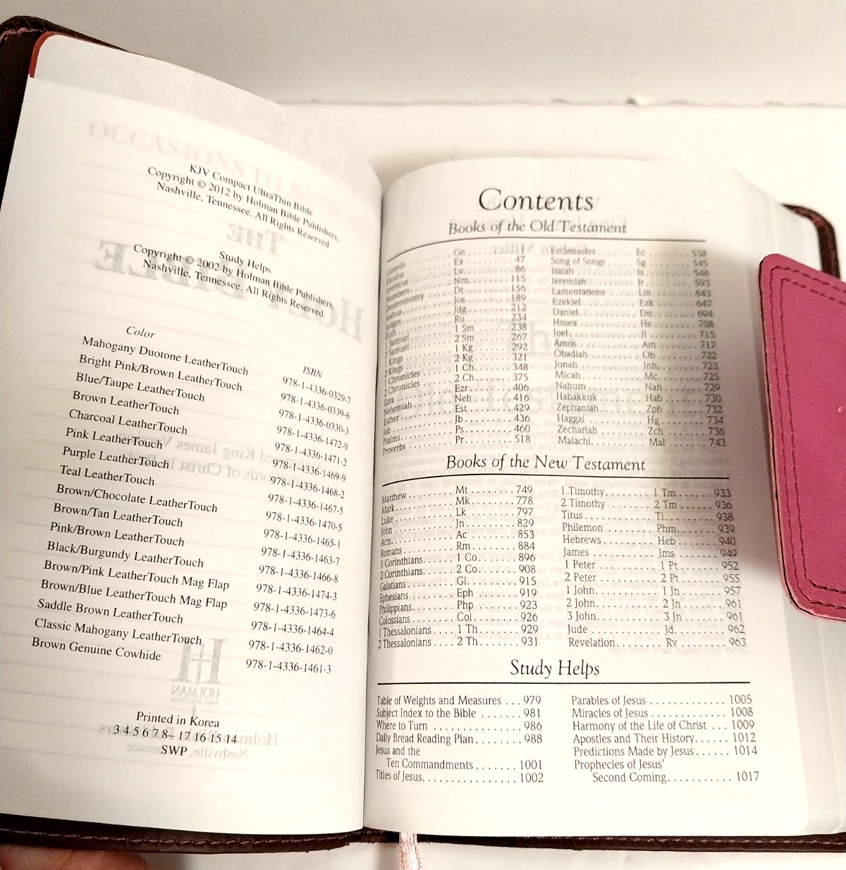 KJV Compact UltraThin Bible Brown/Pink Leather Touch Mag Flap 2012 Holman