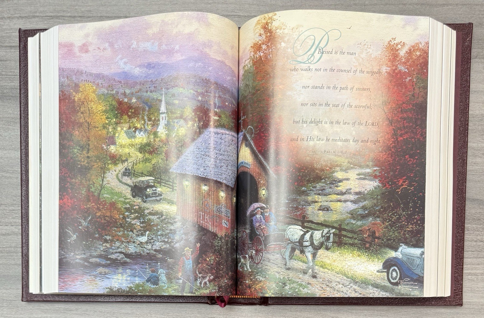 Thomas Kinkade Family Bible NKJV Lighting the Way Home PADDED Bonded Leather Ed.