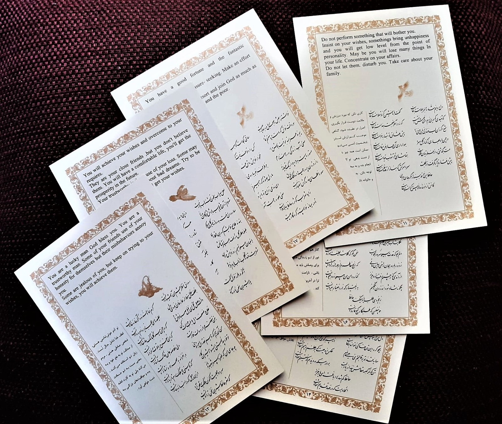Fal-e Hafez 1, Bi-lingual Omens of Hafez Cards. بسته فال حافظ 1 ، فارسی- انگلیسی