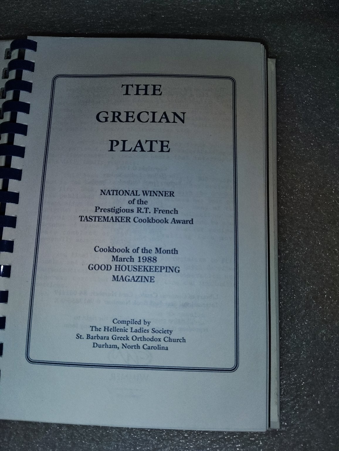 The Grecian Plate Cookbook Hellenic Ladies Society 2006 Greek Recipes Wimmer