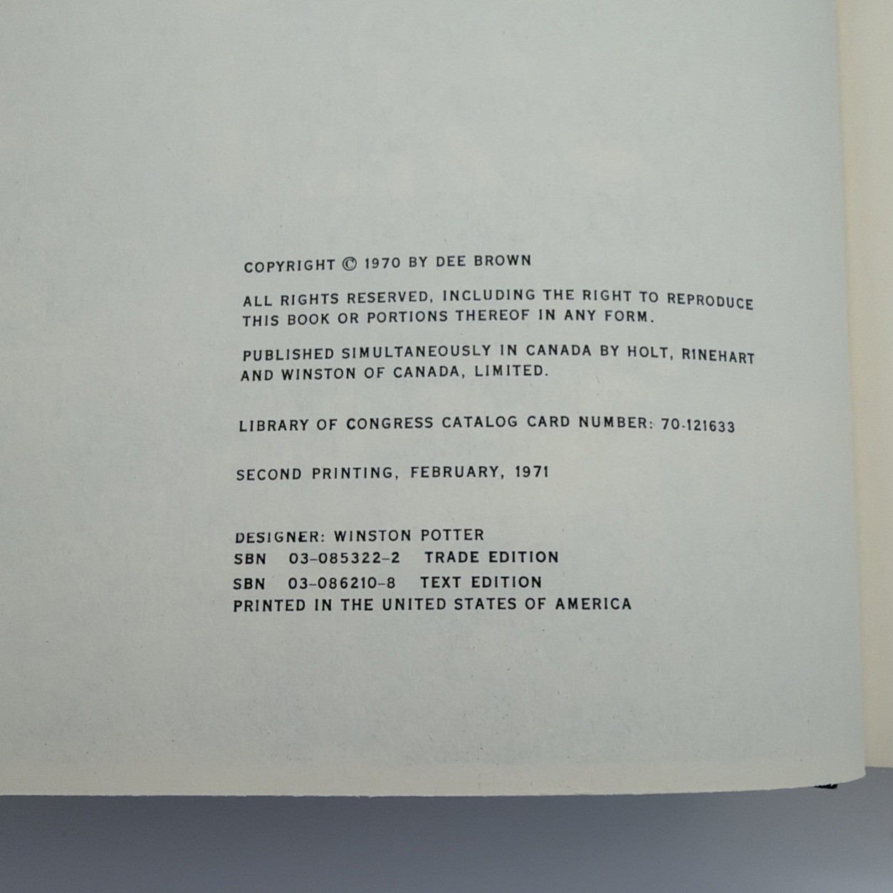 Dee Brown BURY MY HEART AT WOUNDED KNEE 1971 1st Edition, Second Printing