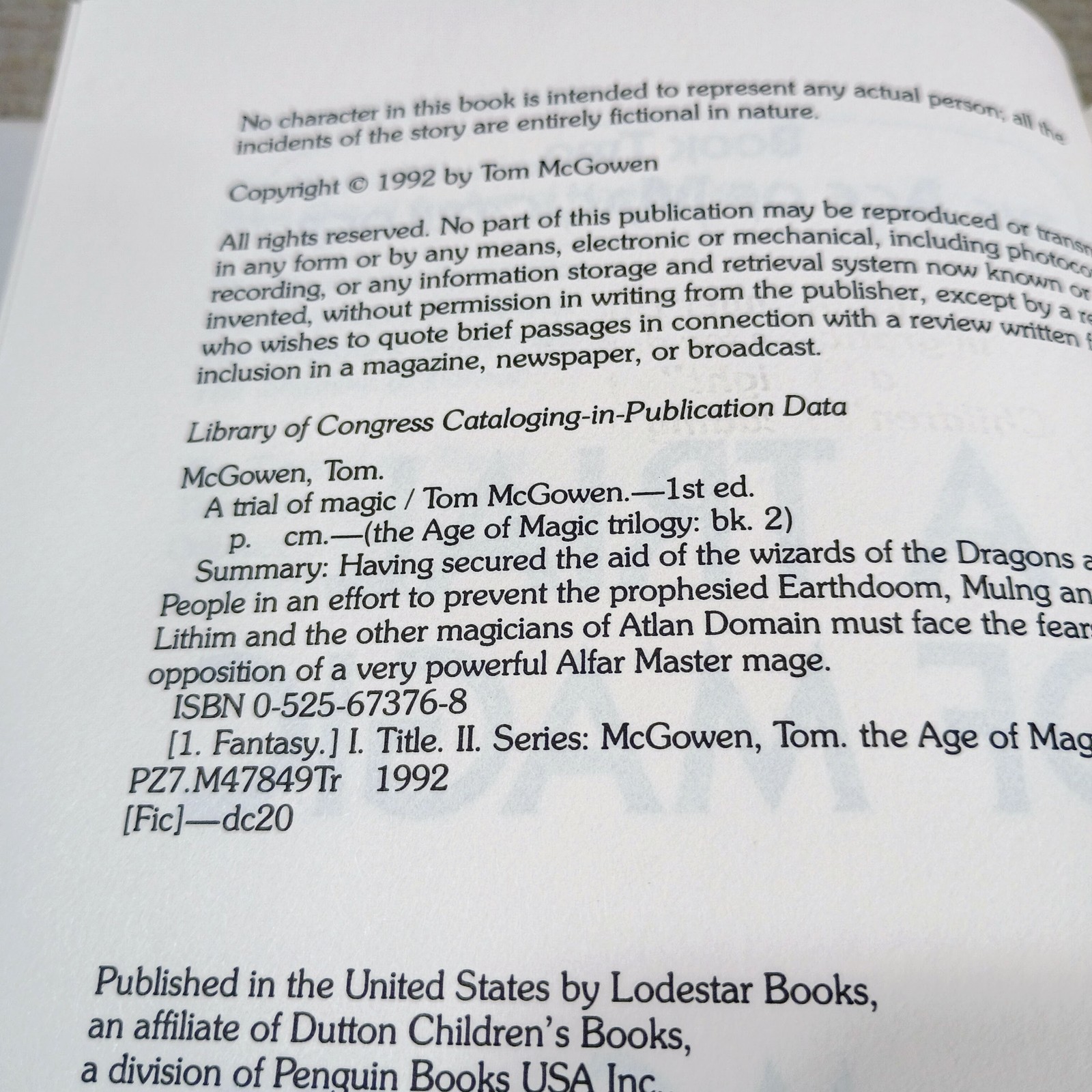 A Trial of Magic by Tom McGowen – The Age of Magic Trilogy Book Two Hardcover