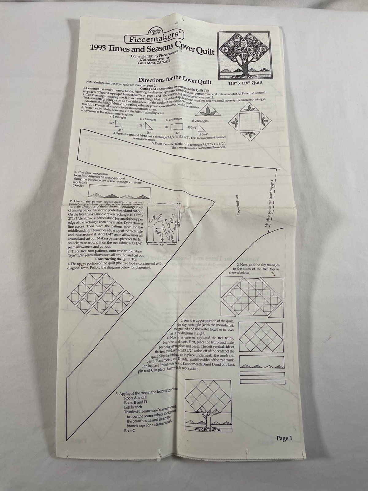 Country Store Piecemakers 1993 Times and Seasons Cover Quilt Pattern 18 pages