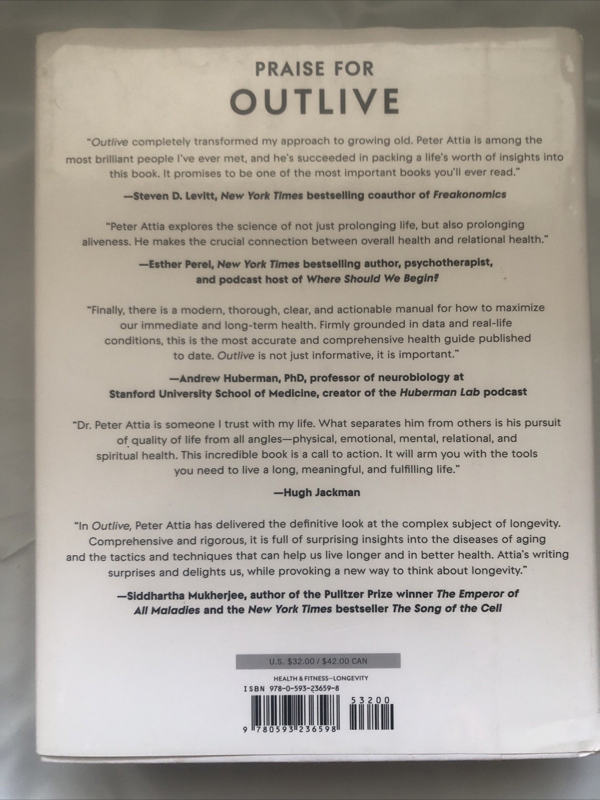 Outlive: The Science and Art of Longevity – Hardcover – VERY GOOD