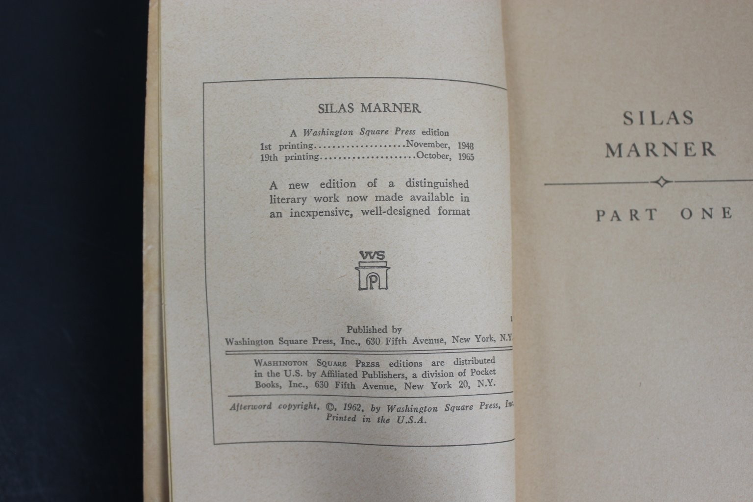 Silas Marner George Eliot 1965 Washington Square Press Classic Literature PB