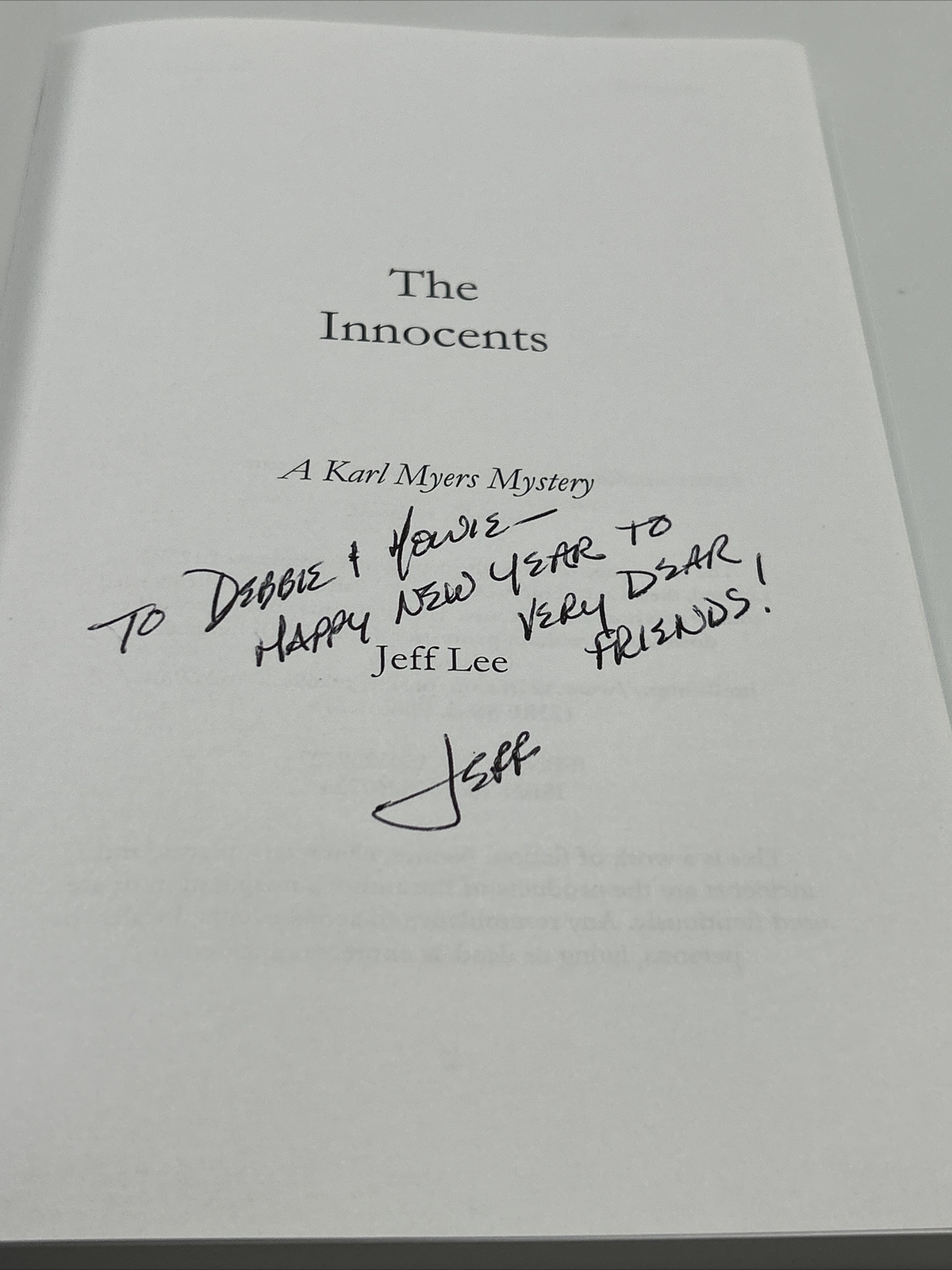 The Innocents By Jeff Lee A Karl Myers Mystery SIGNED 1st Edition