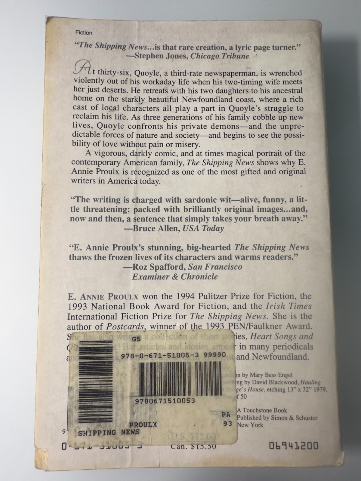 The Shipping News by E Annie Proulx Paperback Fiction Pulitzer Prize Winner