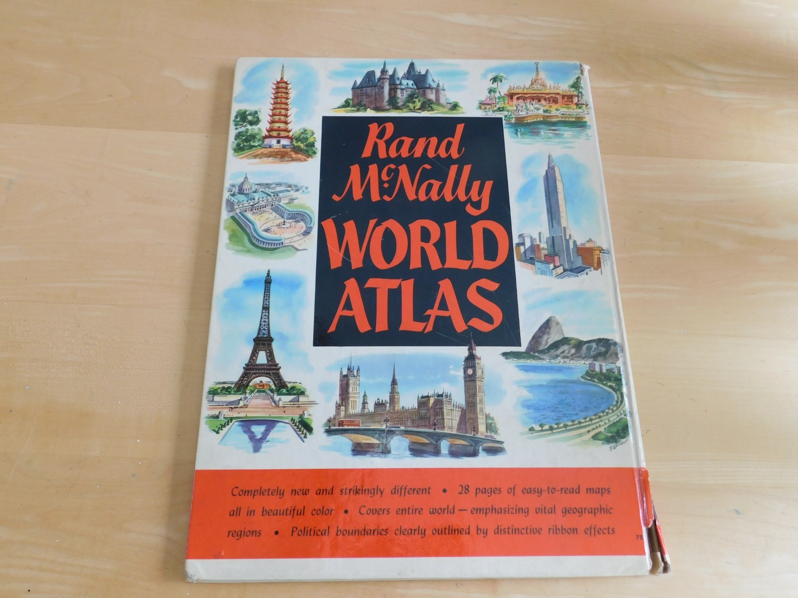 Vintage 1959 Rand McNally World Atlas Full Color Maps 31 Pages Hardcover Book