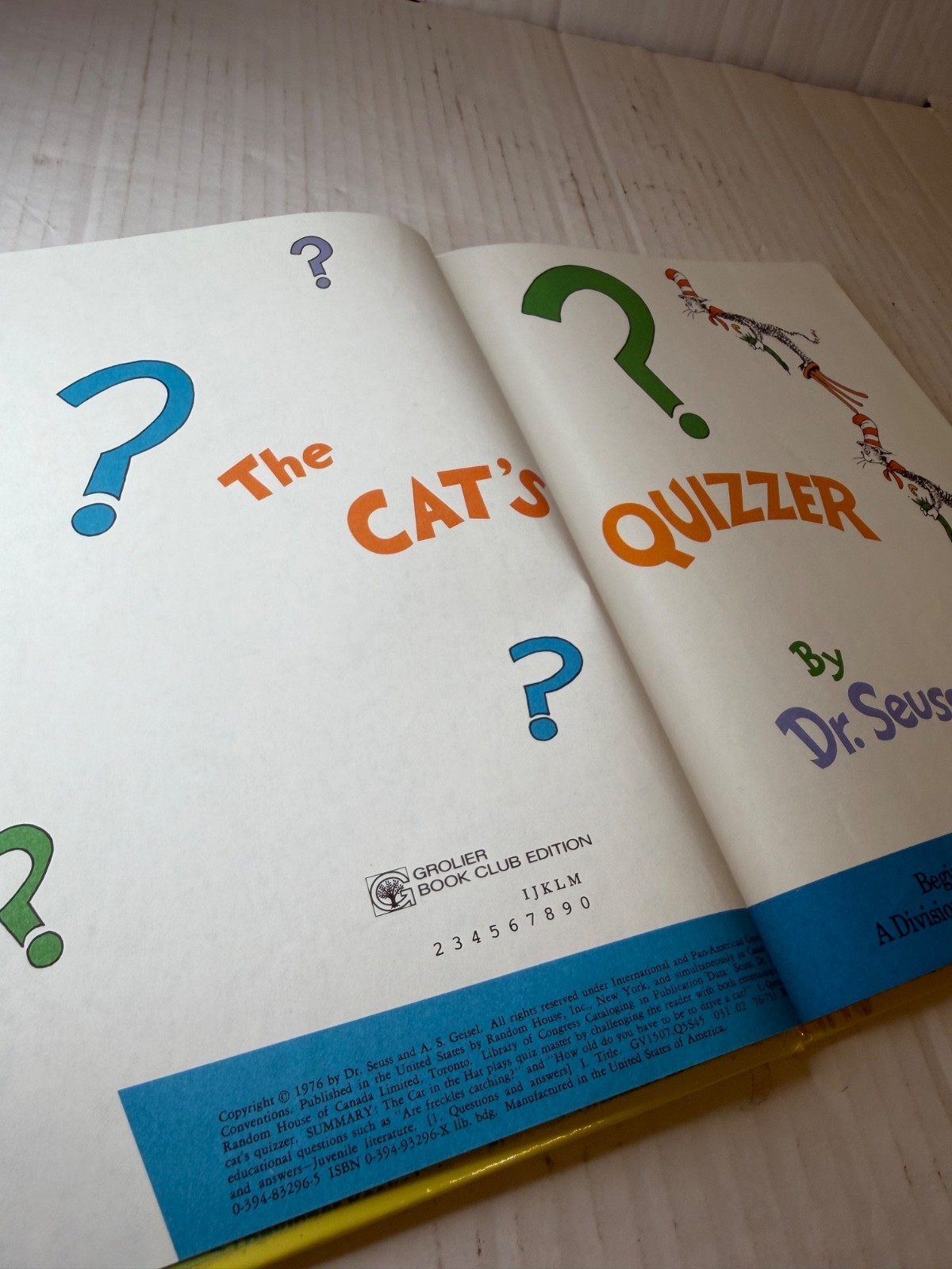 The Cat’s Quizzer Grolier Book Club Edition Hardcover | Vintage 1976 Dr. Seuss