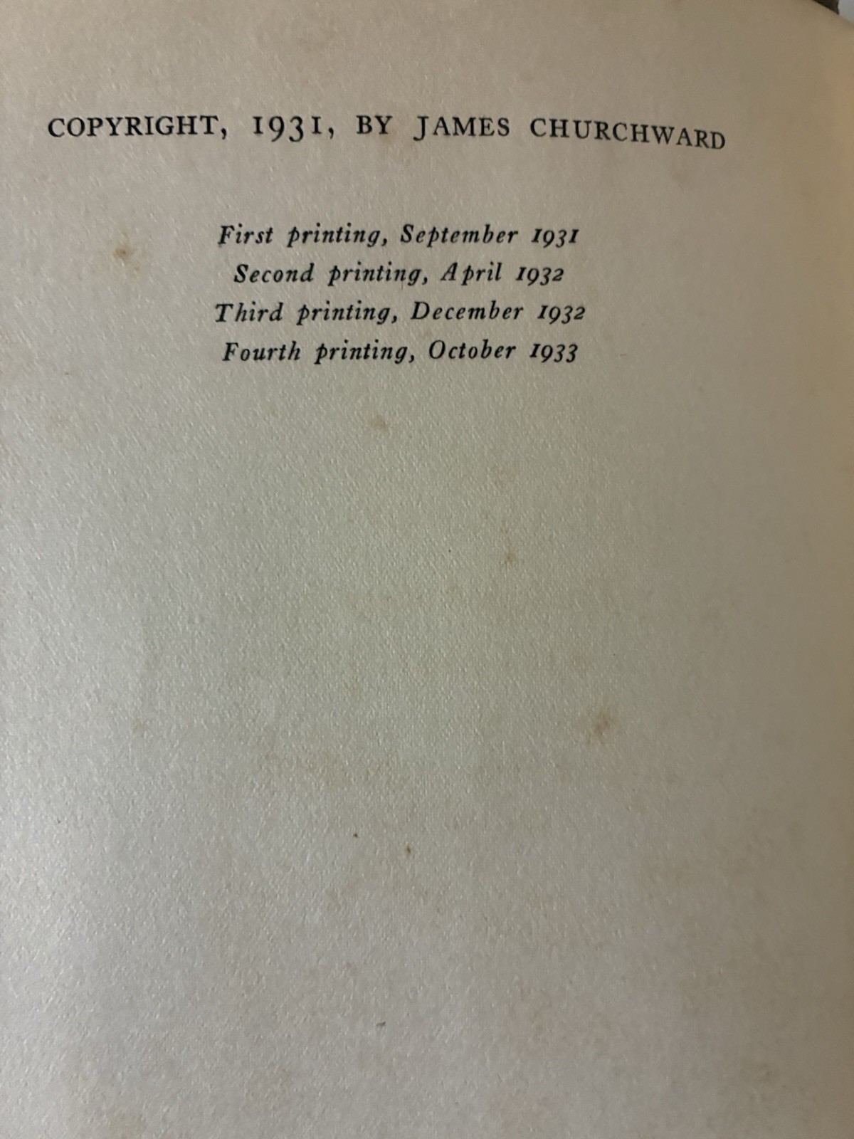 The Lost Continent of Mu James Churchward hardcover 4th printing 1933
