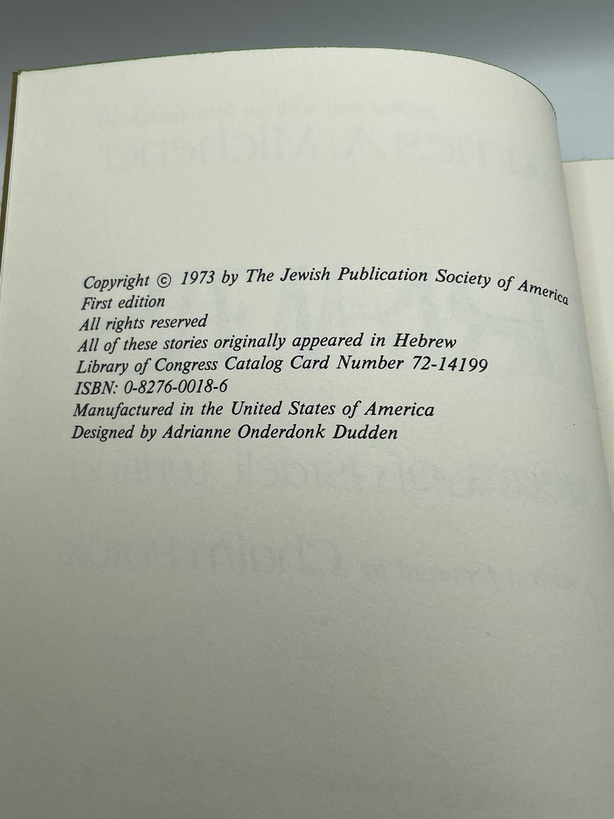 FIRSTFRUITS: A HARVEST OF 25 YEARS OF ISRAELI WRITING By James A. Michener 0224