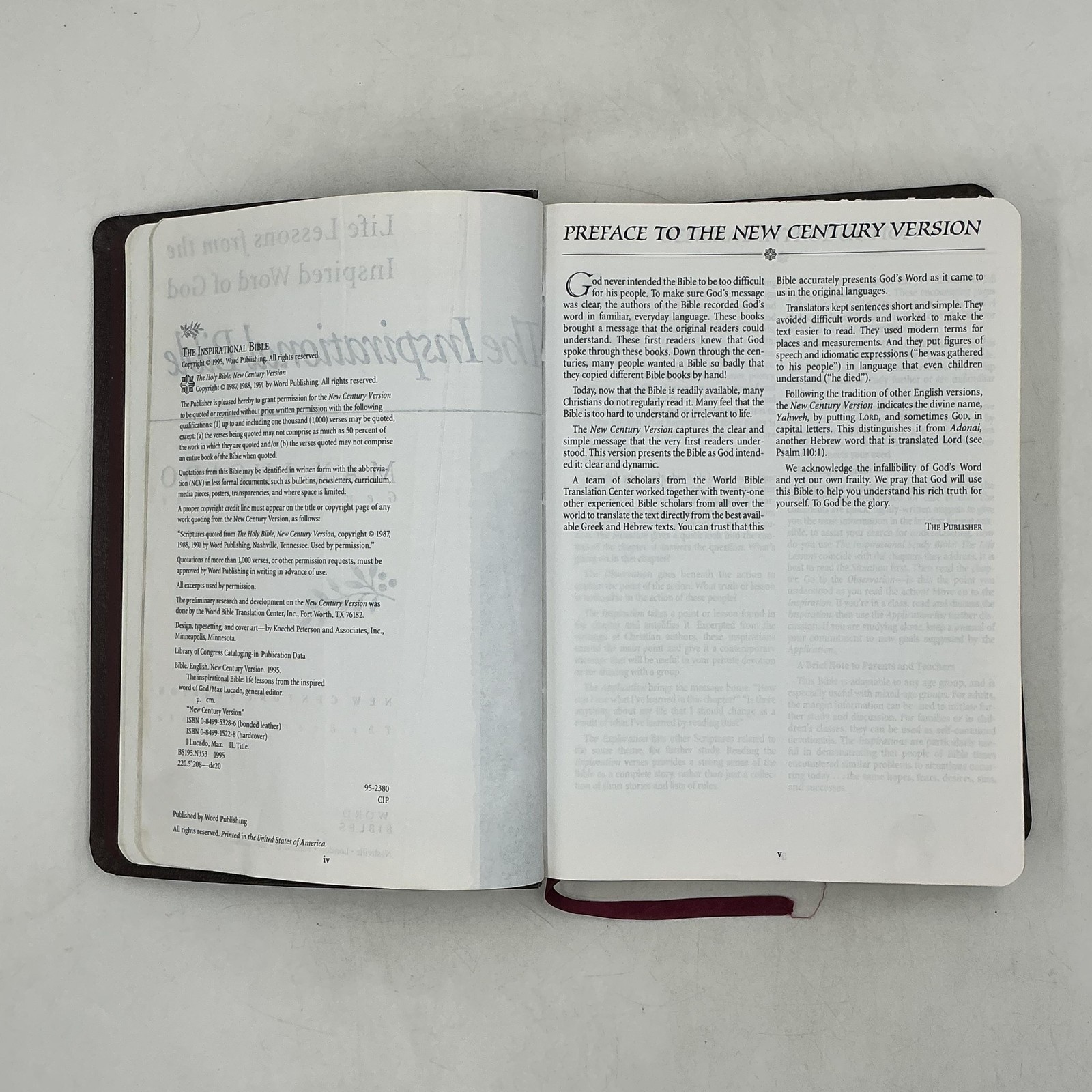 The Inspirational Bible Max Lucado Word Publishing 1995 Leather leather Maroon