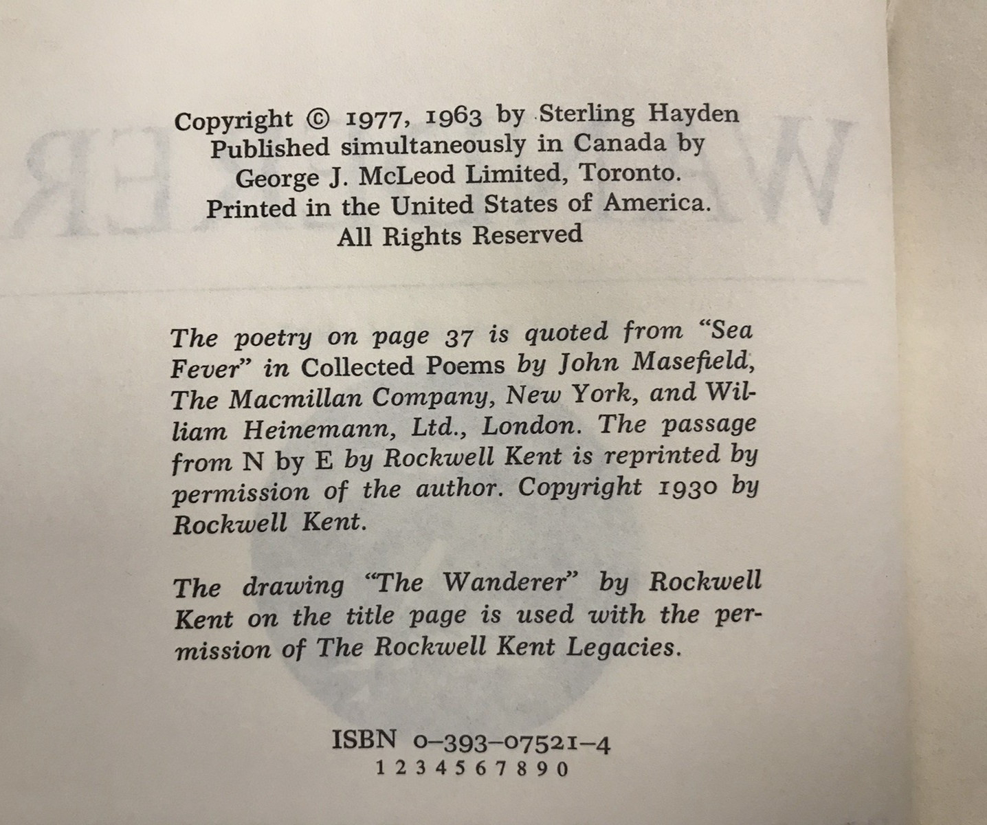 STERLING HAYDEN (1977 issue) Book WANDERER 434 Pages in Slipcover VERY GOOD+