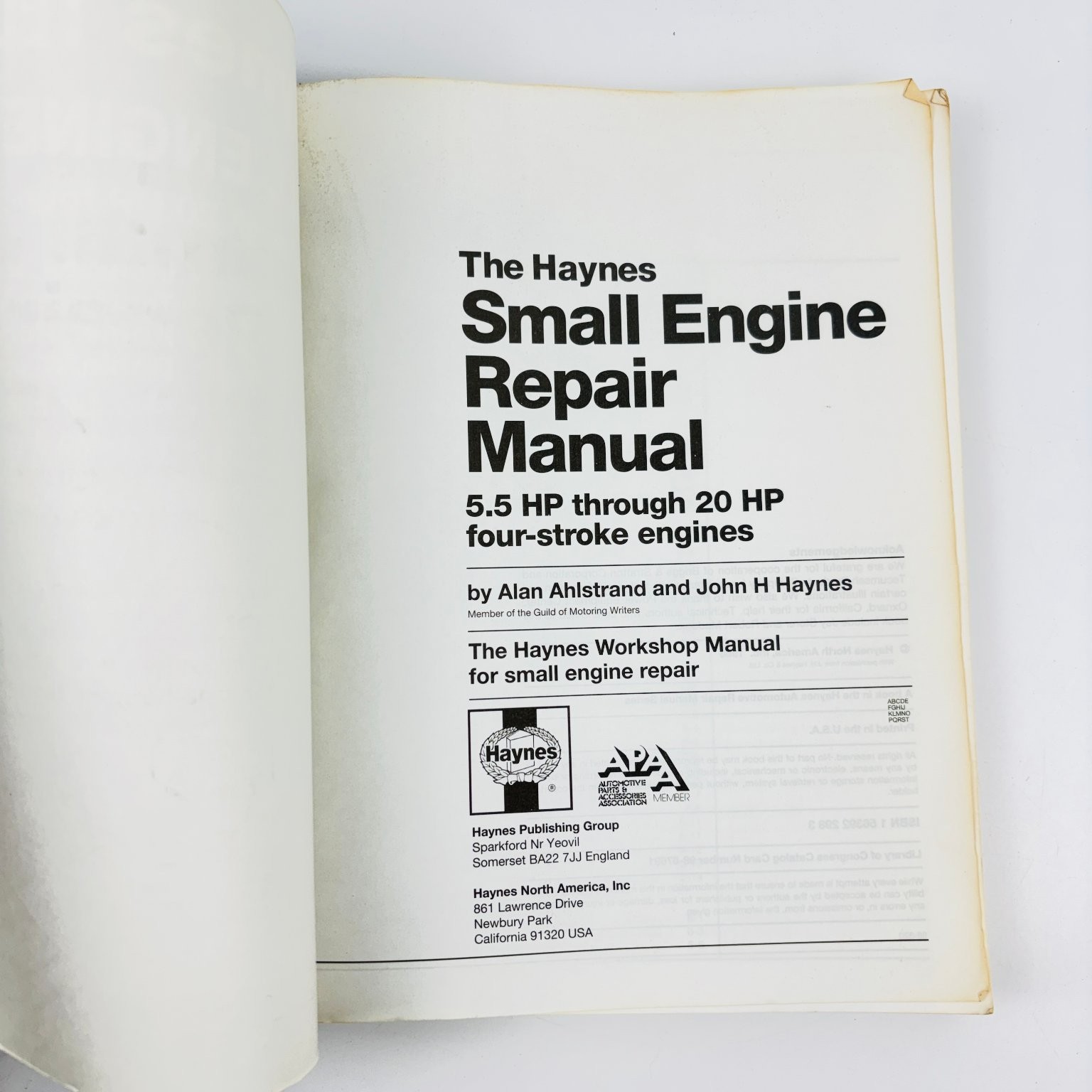 Haynes Small Engine Repair Manual 5.5 – 20 HP Four – Stroke 1998 Alan Ahlstrand