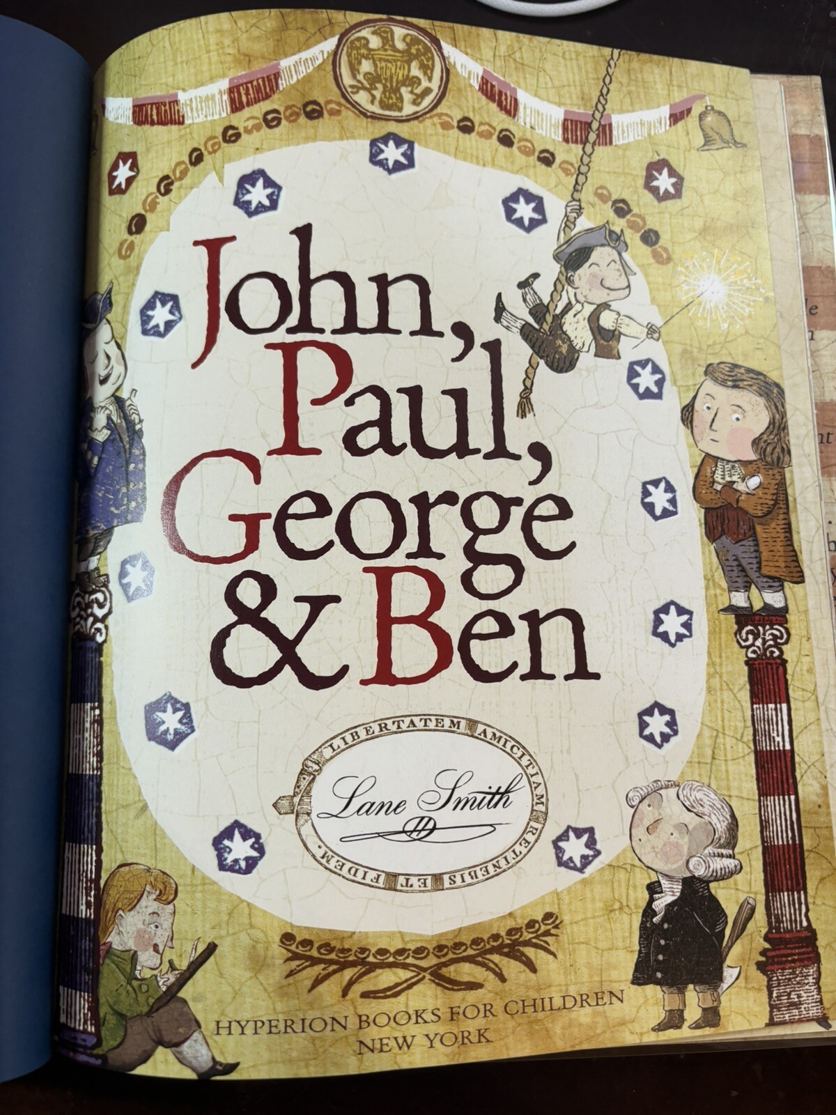 SIGNED W/DRAWING !!John, Paul, George,Ben by Lane Smith(2006,Hardcover w/ dust.)
