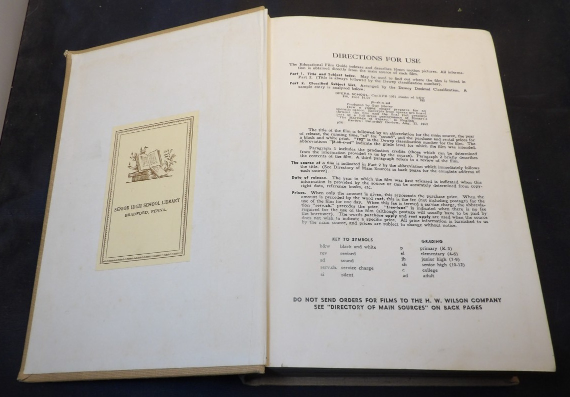Scarce 1953 Educational Film Guide-Record of 11,000 Educational Films Archived