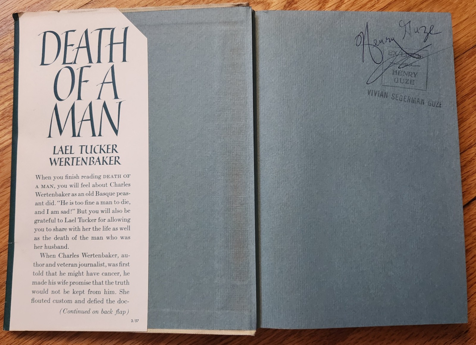 Death Of A man HC Book Lael Tucker & Werten Baker 1957 FIRST EDTION DJ