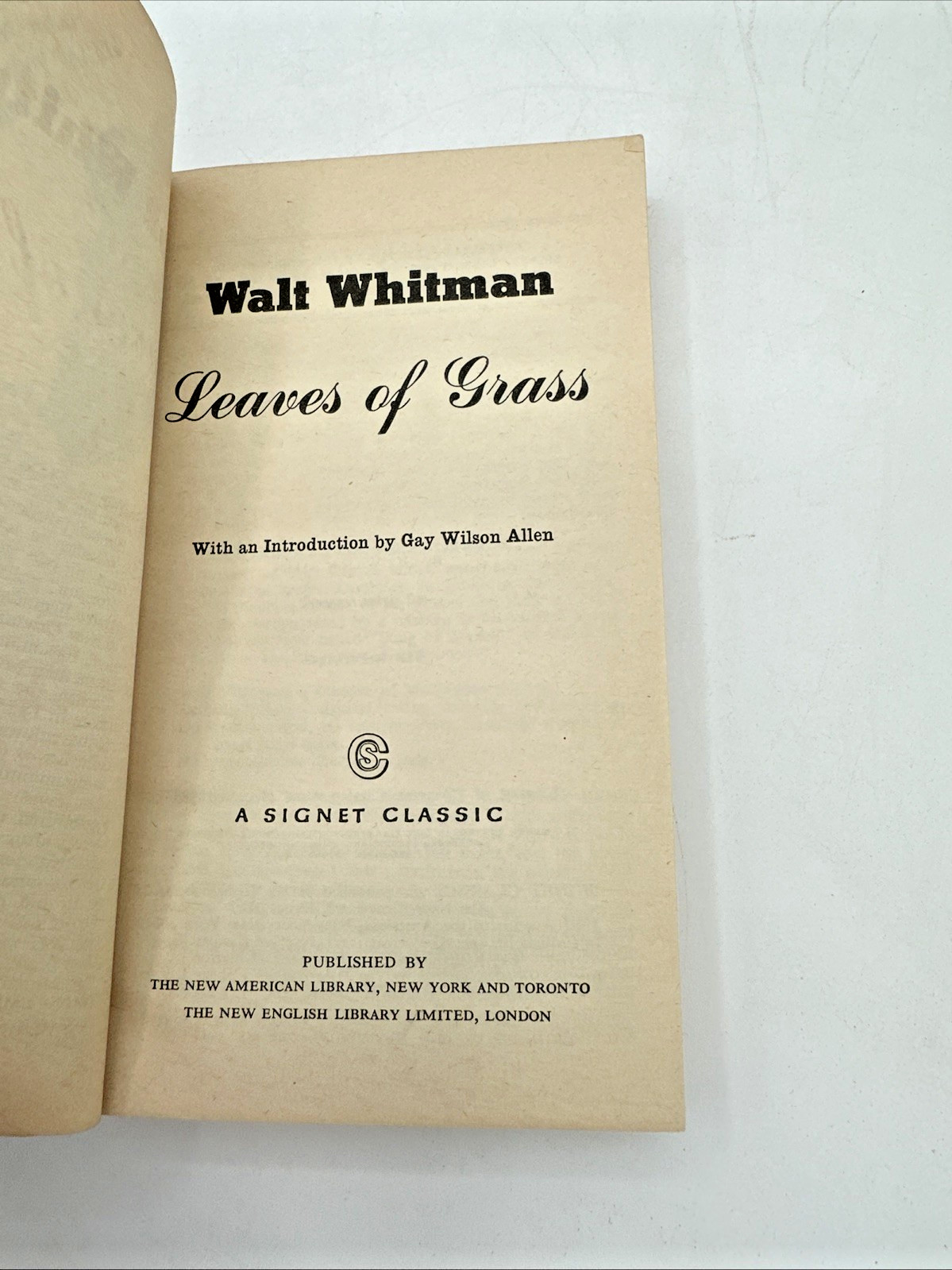 Walt Whitman Leaves of Grass A Signet Classic CT23 10th Printing Poetry