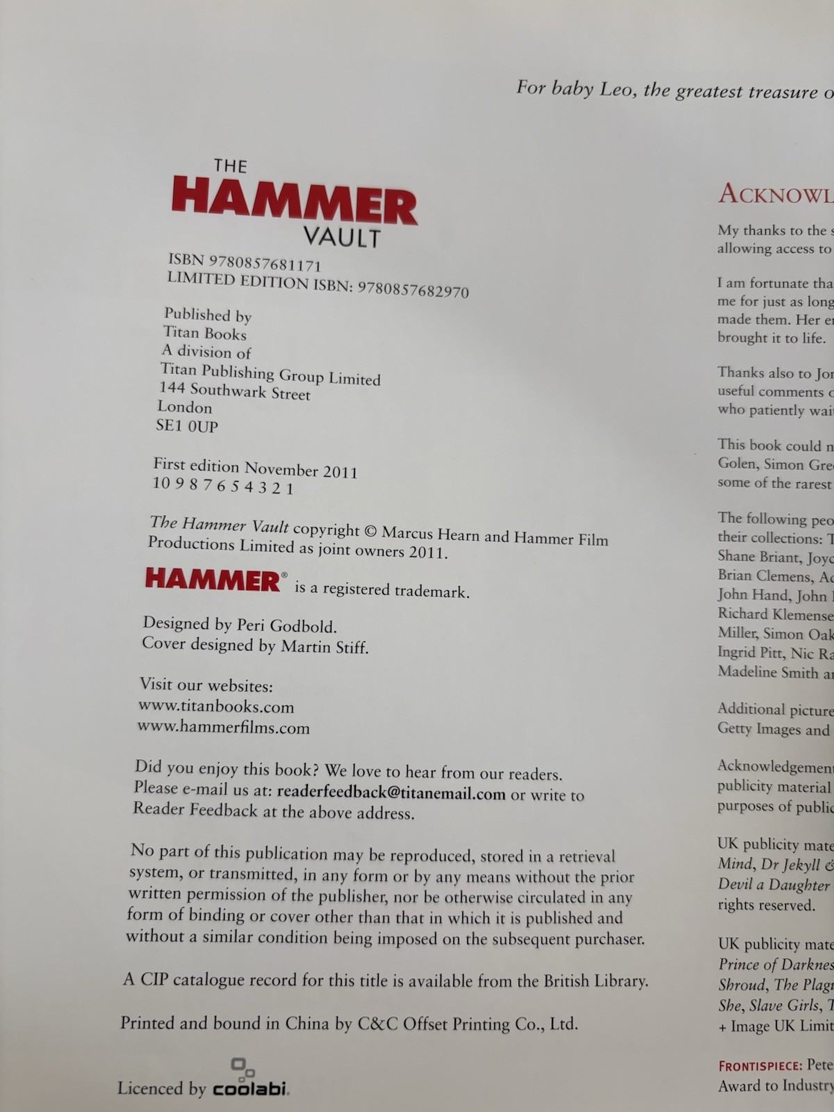 The Hammer Vault by Marcus Hearn (2011, Hardcover) 1st printing LMT ED