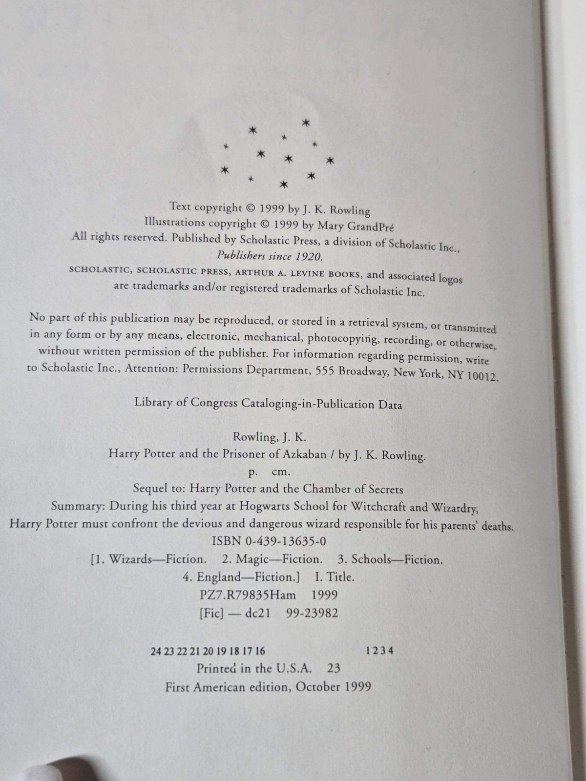 Harry Potter And The Prisoner Of Azkaban True 1st Edition American 1st Printing