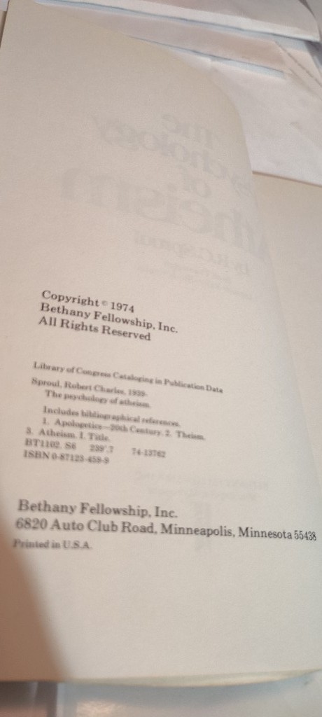 The psychology of atheism book R. C Sproul 1974 paperback bethany fellowship