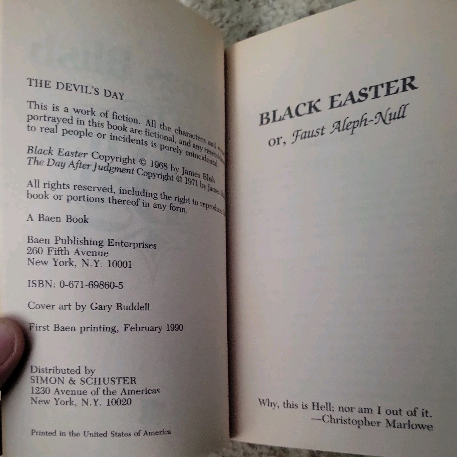 The Devil’s Day – James Blish – 1990 Baen PB -Black Easter & Day After Judgement