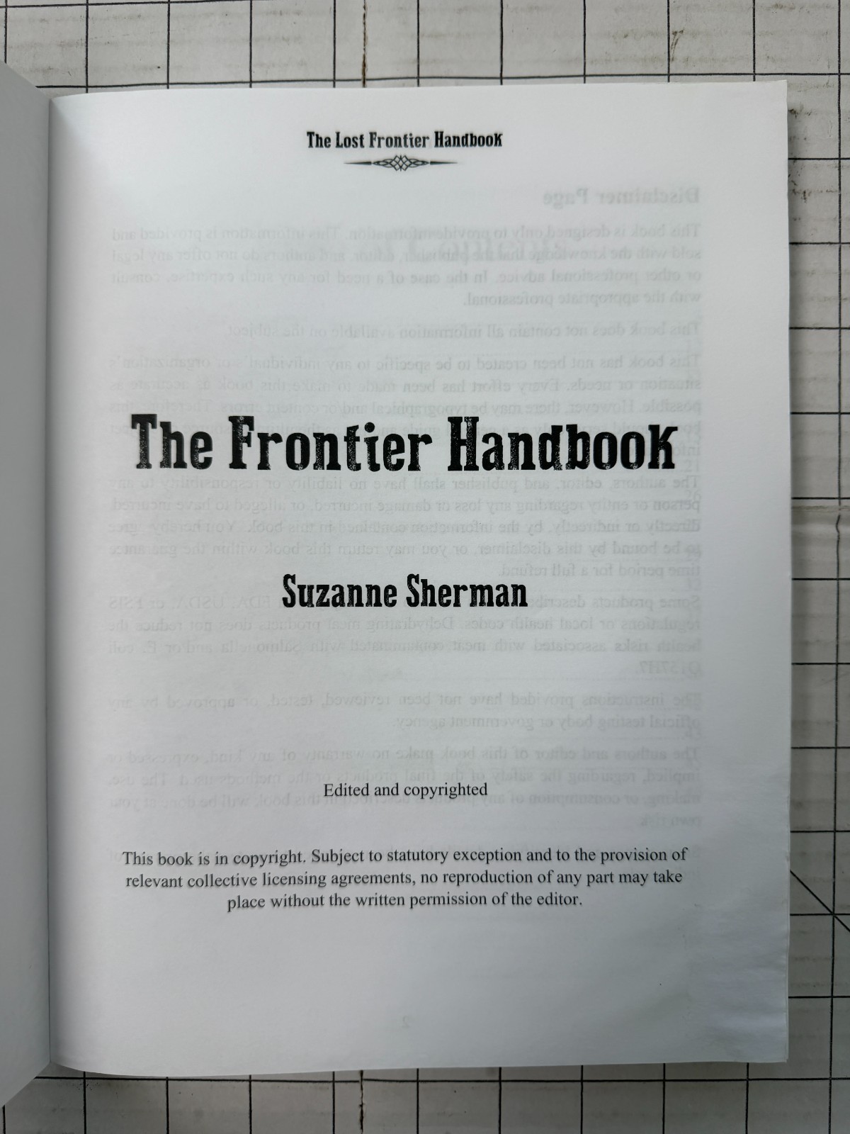 The Lost Frontier Handbook by Suzanne Sherman Survival Prepper Self-Reliance