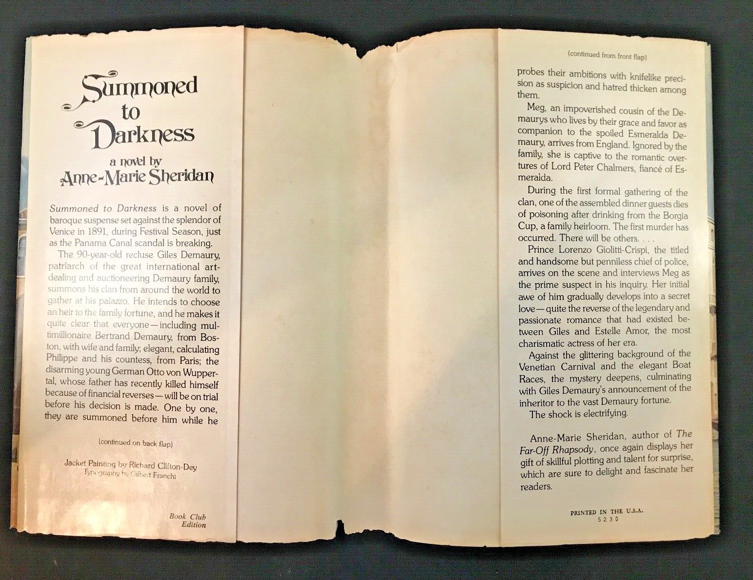 Sheridan, Anne-Marie Summoned to Darkness, Novel 1978, Hardcover/DJ BCE Vtg