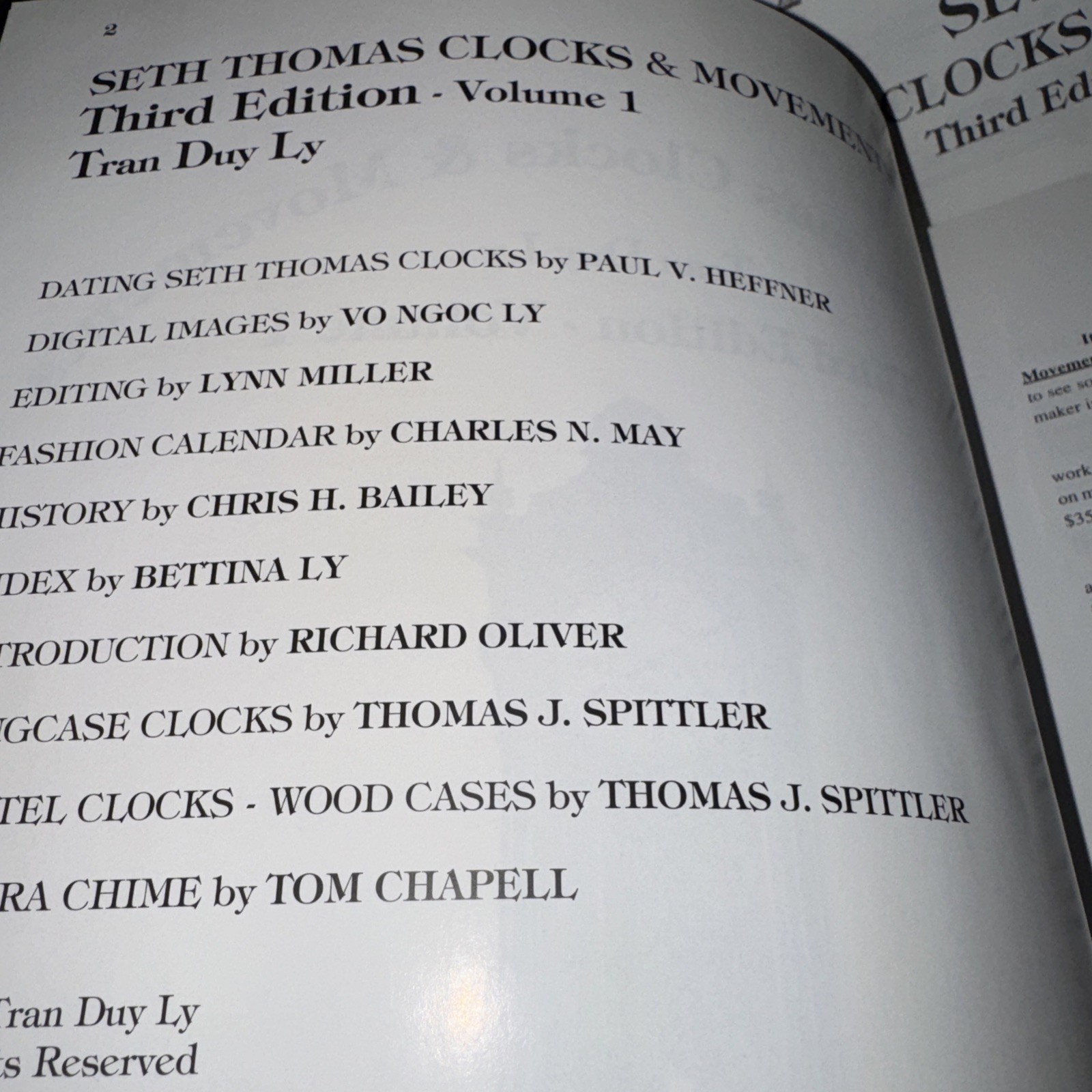 Seth Thomas Clocks & Movements Vol 1 and 2 by Tran Duy Ly 3rd Editions