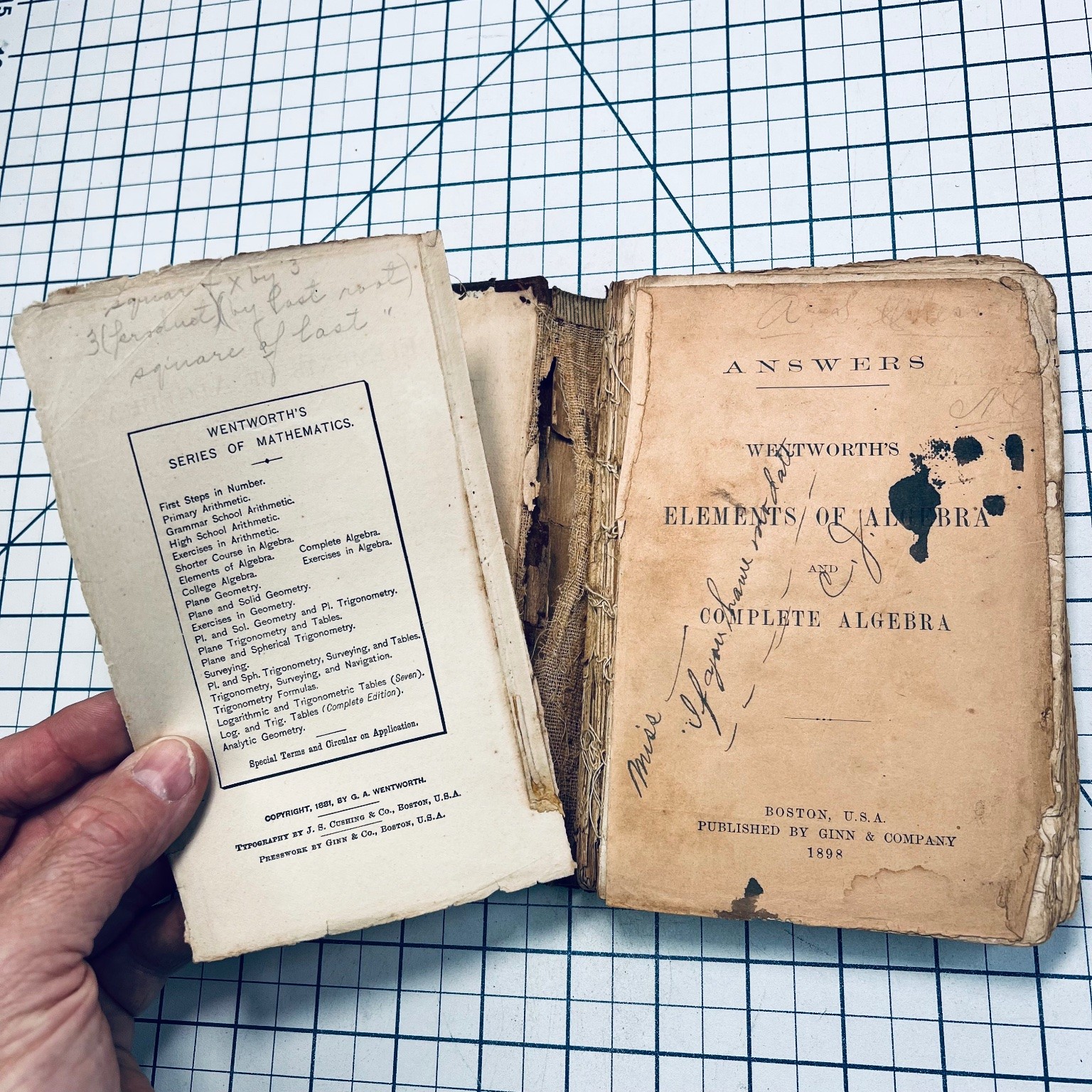 Elements of Algebra Wentworth 1891 Vintage Math Winston North Carolina peaches