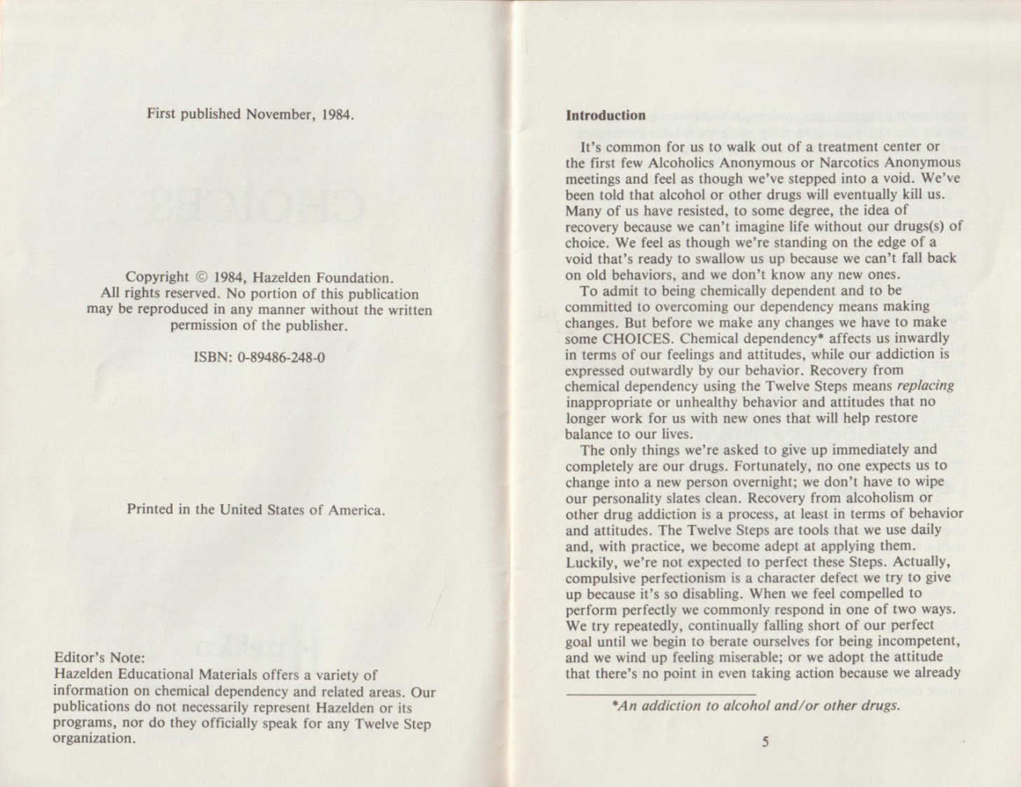 Choices by Mary M., Hazelden booklet, 1984 Alcoholics Anonymous, 17 pages, clean