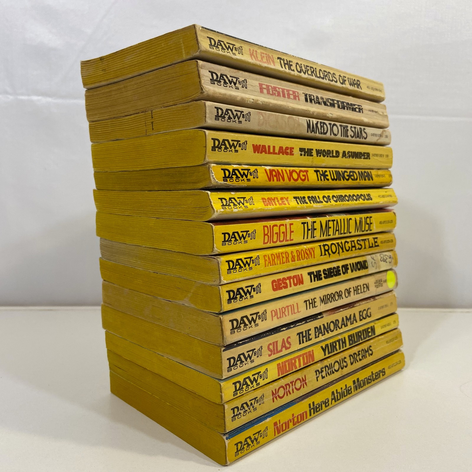 14 Various Sci-fi Authors Vintage DAW Books Yellow Spine MMPB Novels Lot GOOD