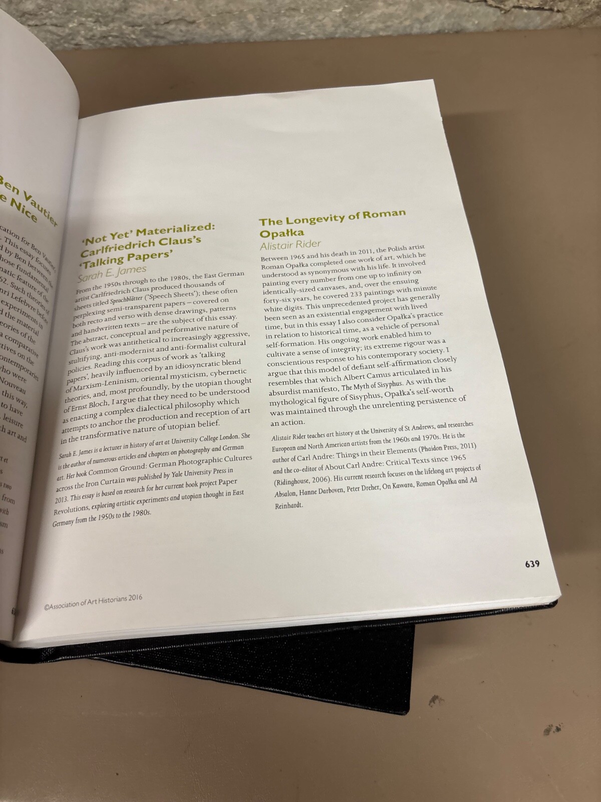ART HISTORY Journal for the Association for Art History / 5 ISSUES 2016 Academic