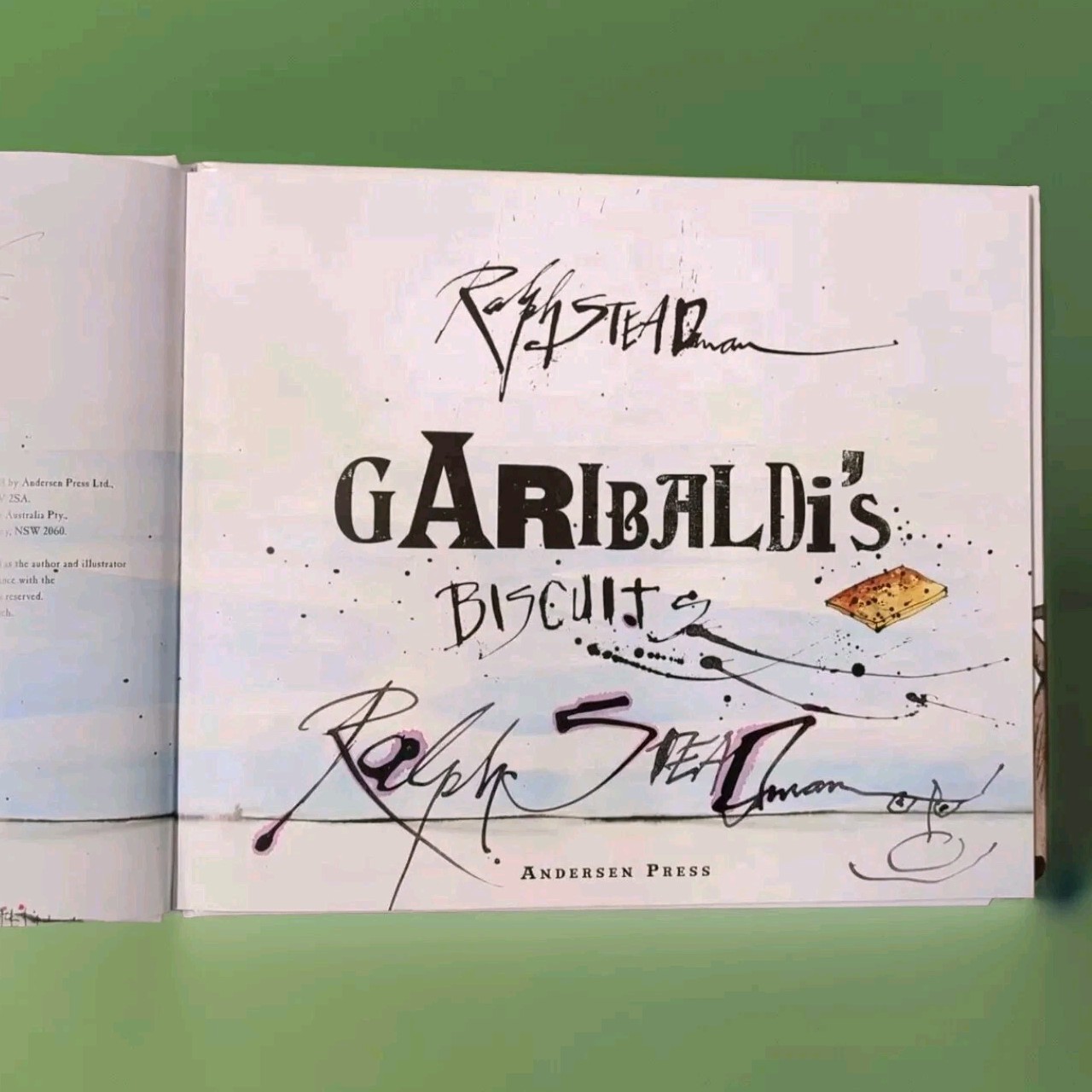 Autographed Ralph Steadman, Garibaldi’s Biscuits Signed & Sketch By STEADMAN