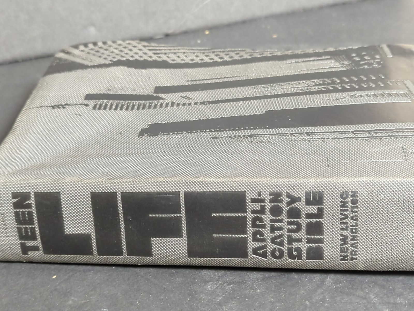 Teen Life Application Study Bible Leather Like Steel Gray Cityscape Buildings