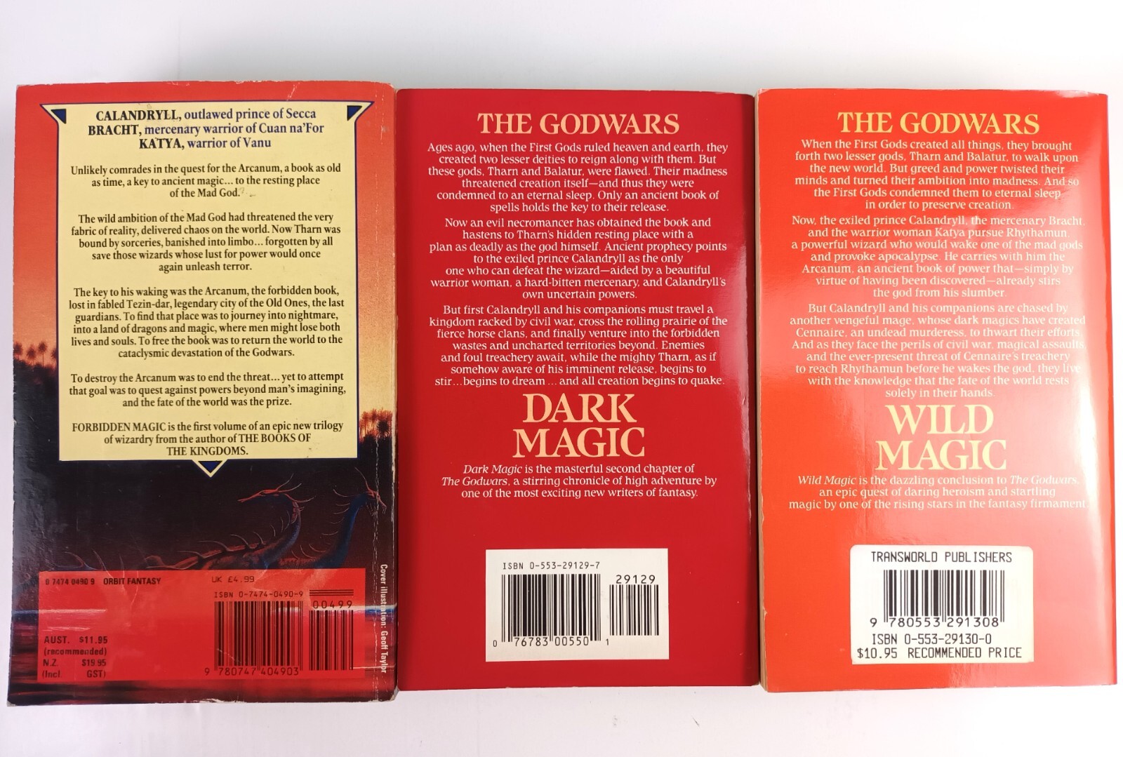 3 ANGUS WELLS THE GODWARS BOOK BUNDLE. FORBIDDEN DARK WILD MAGIC. VGOOD