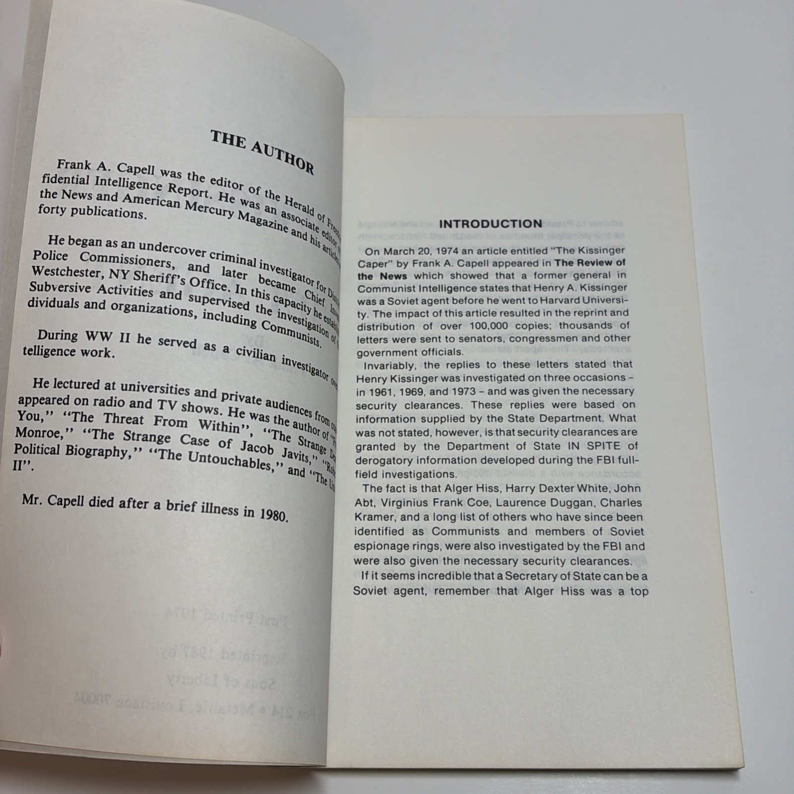 Henry Kissinger – Soviet Agent by Frank A. Capell (Paperback, 1974) US Diplomat