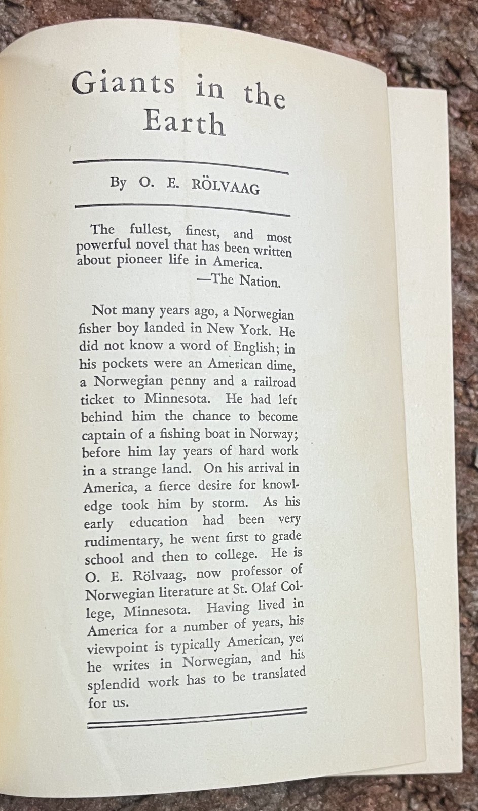 GIANTS IN THE EARTH-Norwegian Novel-O. E. ROLVAAG-Excellent 1929 A. L. Burt HC!