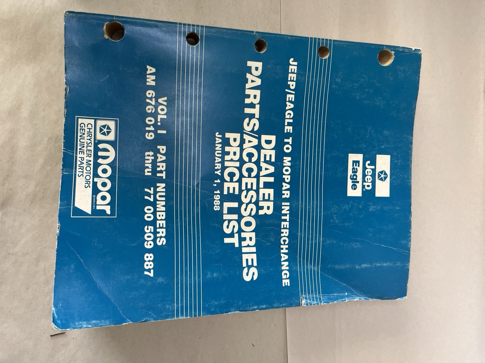 MOPAR Jeep Eagle January 1988 Parts Catalog Parts Dept. Dealership Books SL